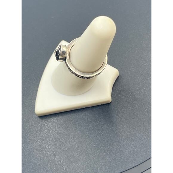 Vintage Sterling Silver Oval Black Onyx Marcasite Art Deco Statement Ring 7.25 - Picture 4 of 10